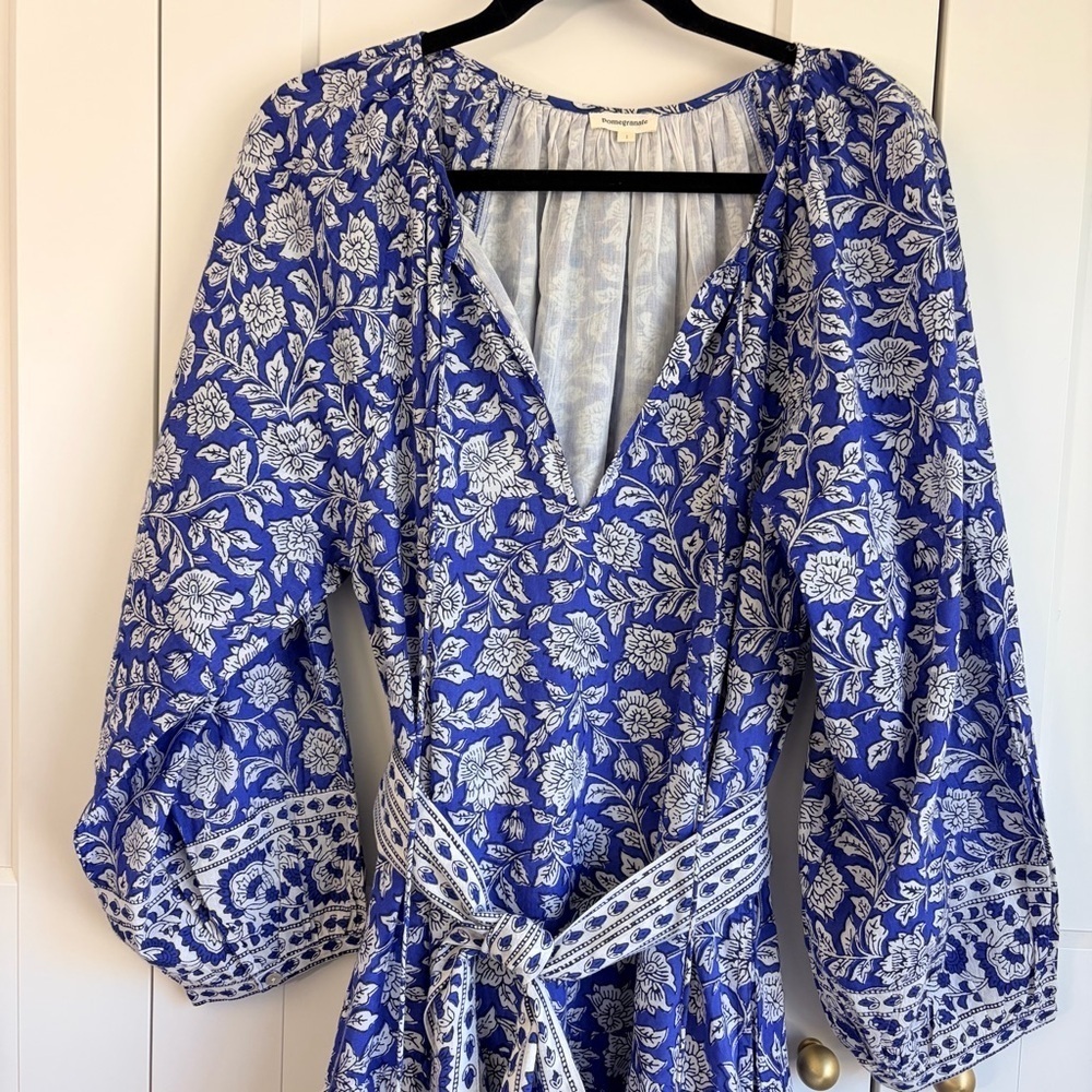 Pomegranate Blue Floral Midi Dress with Belt | S - Picture 3 of 8